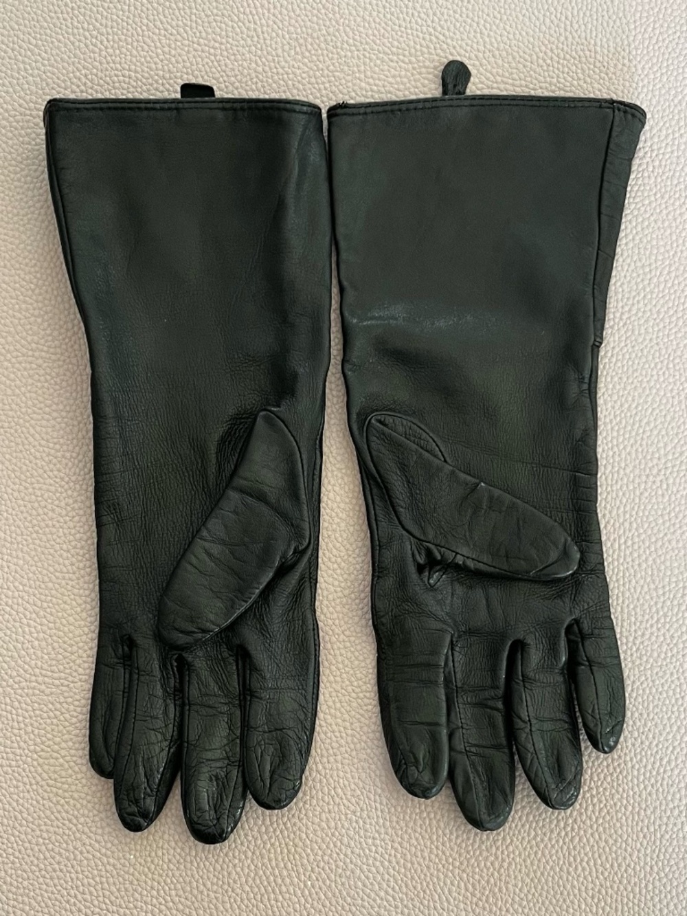 Fashion Expressions Black Genuine Leather Silk-Lined Long Gloves M